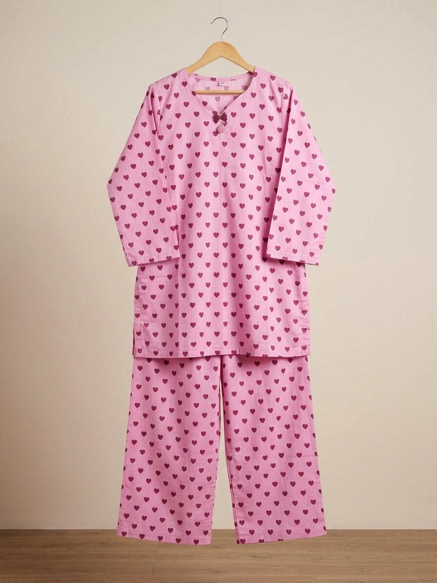 pink Heart Print 2-piece suite-Ready To Wear