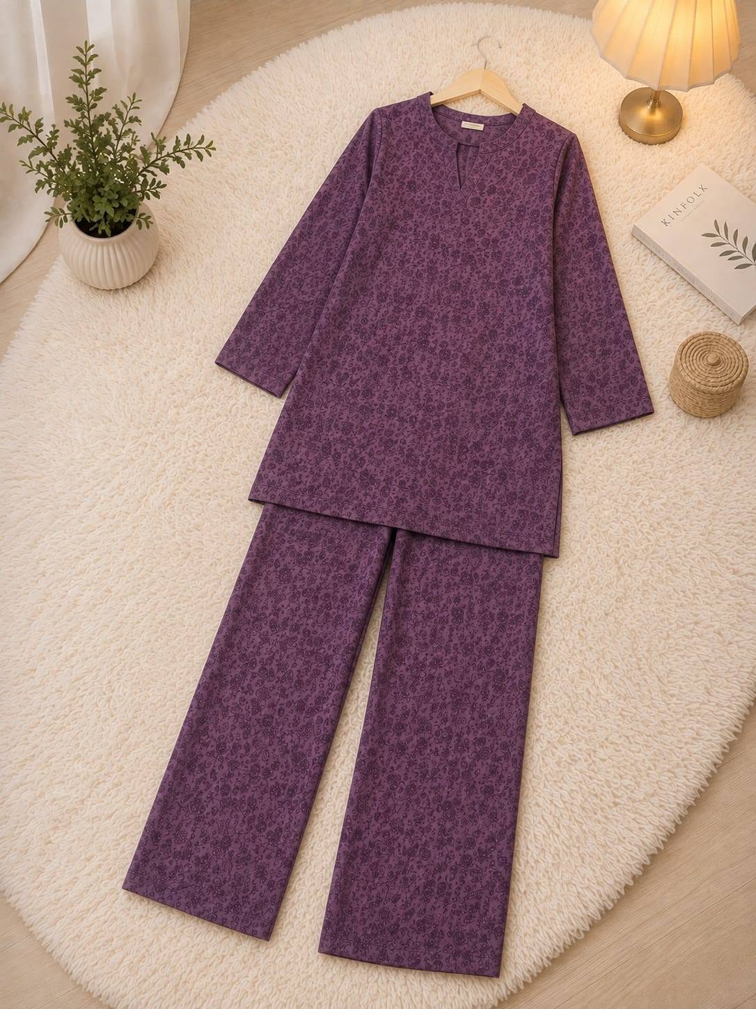 Purple Floral Printed Khaddar 2-Piece Suit