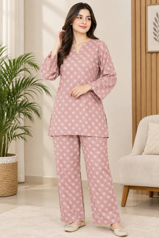 Dusty Pink Floral 2-Piece Khadar Suite