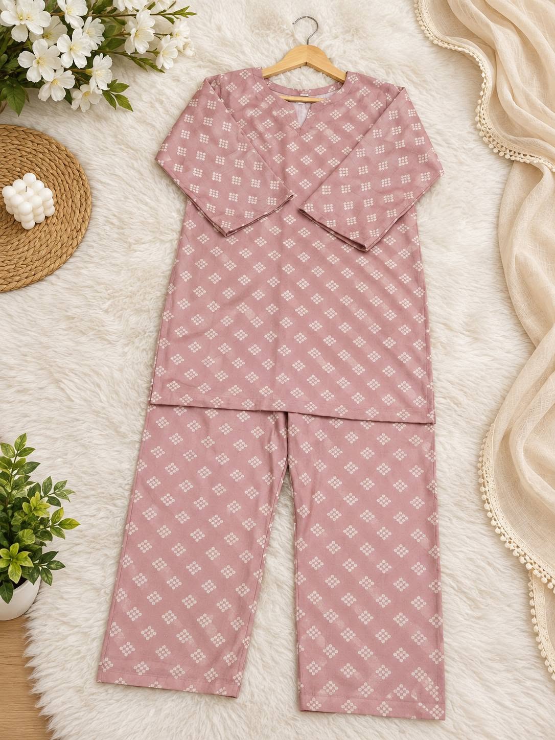 Dusty Pink Floral 2-Piece Khadar Suite