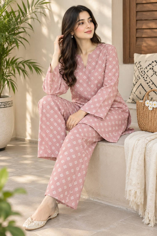 Dusty Pink Floral 2-Piece Khadar Suite